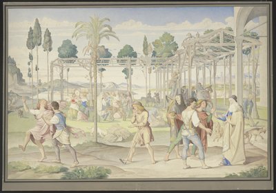 Das Gleichnis von den Arbeitern im Weinberg, Primaticcios Garten des Vertumnus und Poussins Reich der Flora nachempfunden von Johann Anton Ramboux