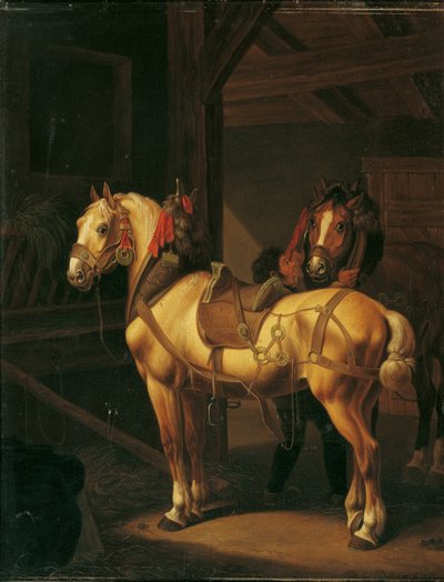 Zwei Zugpferde im Stall von Johann Baptist Michael Dallinger von Dalling
