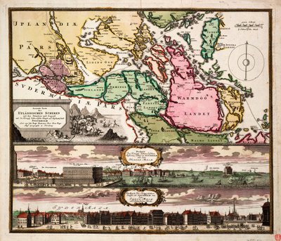 Genau Karte der Upland-Scherungen mit der Lage und Umgebung der königlichen schwedischen Hauptstadt und Residenzstadt Stockholm, ca. 1740 von Johann Baptista Homann