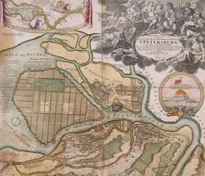 Karte von Petersburg, Sankt Petersburg, Generalplan, ca. 1718-1719 von Johann Baptista Homann