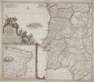 Portugal und Algarve (Portugallia et Algarbiae), ca. 1704 (handkolorierter Stich) von Johann Baptista Homann