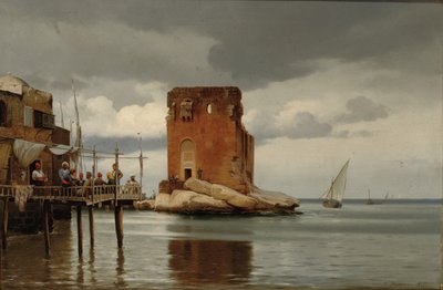 Ved tolboden i Beyroeth. Szene eines Hafens mit einem Zolltor, Beirut von Johann Carl Neumann