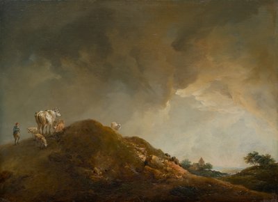 Hügellandschaft mit Kühen und Schafen von Johann Christian Brand