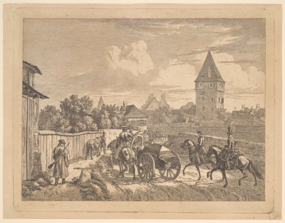 Russische Lanzenreiter eskortieren den Regimentswagen von Johann Christian Erhard
