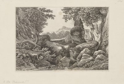 Felsige Landschaft mit einem gehenden Hirten links von Johann Christian Reinhart