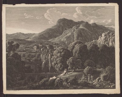 Berglandschaft mit Stadt klassischer Architektur im Hintergrund von Johann Christian Reinhart