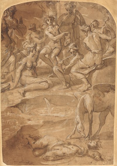 Apollo und die Musen auf dem Berg Parnassus von Johann Christoph Storer