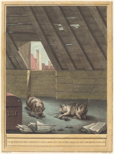 Der Streit der Hunde und Katzen und der der Katzen und Mäuse von Johann Christoph Teucher after Jean Baptiste Oudry