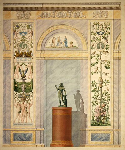 Zeichnung der Dekoration für die Rückwand des Speisesaals des Palastes in Kassel von Johann Conrad Bromeis