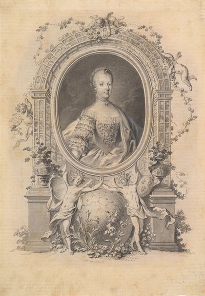 Porträt von Königin Marie-Antoinette in einem Zierrahmen, spätes 18. Jahrhundert von Johann Esaias Nilson