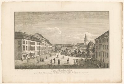 Ansicht des Hackescher Markts in Berlin, mit der Marienkirche im Hintergrund von Johann Georg Rosenberg