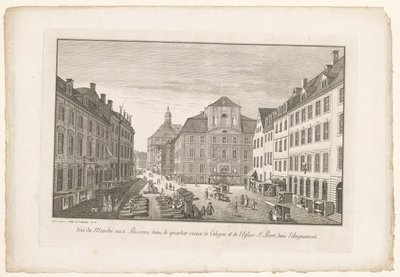 Ansicht eines Fischmarktes in Köln mit der St.-Petrus-Kirche von Johann Georg Rosenberg