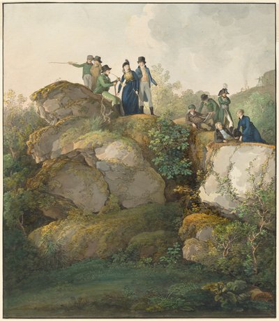 Eine königliche Gesellschaft bewundert den Sonnenuntergang auf dem Hesselberg von Johann Georg von Dillis