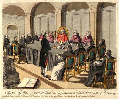 Joseph Balsamo, Graf von Cagliostro, vor der Inquisition in Rom am 14. April 1791, 1791 von Johann Hieronymus Loeschenkohl