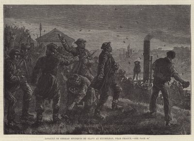 Angriff auf deutsche Studenten durch Slawen bei Kuchelbad, in der Nähe von Prag von Johann Nepomuk (after) Schonberg