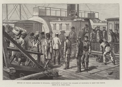 Rückkehr von Prinz Alexander nach Bulgarien, Deputation an Bord des Dampfers in Rustchuk, um den Prinzen zu treffen von Johann Nepomuk Schonberg