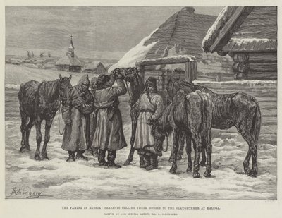 Die Hungersnot in Russland, Bauern verkaufen ihre Pferde an den Schlachter in Kaluga von Johann Nepomuk Schonberg
