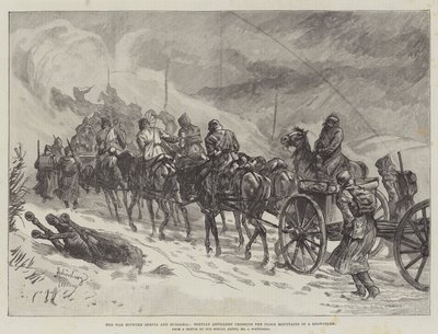 Der Krieg zwischen Serbien und Bulgarien, serbische Artillerie überquert die Ploca-Berge im Schneesturm von Johann Nepomuk Schonberg