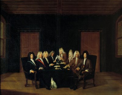 Spanischer Erbfolgekrieg: Die Plenipotentiaries um den Marschall Herzog von Villars und Prinz Eugen von Savoyen-Carignan beim Friedenskongress in Borden, 1714 von Johann Rudolph the Elder Huber