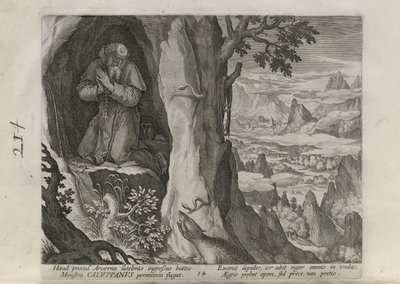 Caluppanus, Tafel 14 von 30 aus der Serie Sylvae Sacrae (Eremiten in Landschaften) von Johann Sadeler I