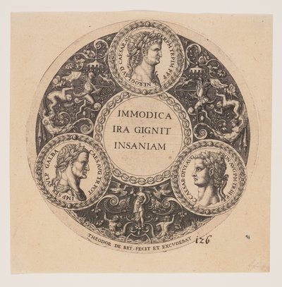 Immodica Ira Gignit Insaniam, Entwurf für Innenräume von Tazze von Johann Theodor de Bry