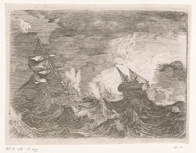 Fünf Segelschiffe auf See während eines Sturms von Johann Wilhelm Baur