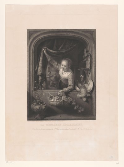 Frau mit Korb mit Früchten in der Hand am Fenster von Johann Wilhelm Kaiser (I)