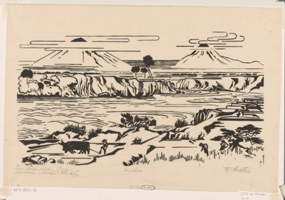 Landschaft, Mittel-Java: Merbaboe, Merapi, Ello Fluss von Johannes Frederik Engelbert ten Klooster (signed by artist)