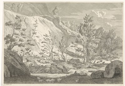 Schlucht mit einer Schafherde von Johannes Glauber