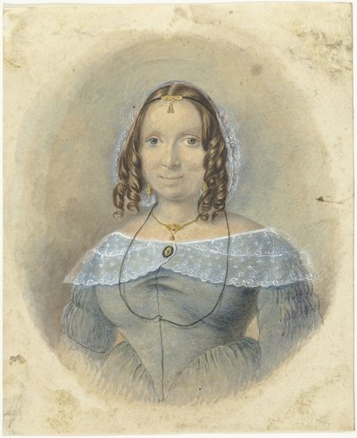 Frau in einem blauen Kleid mit Spitzenkragen von Johannes Hari (I)
