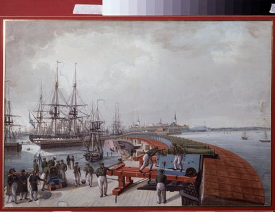 Blick auf Reval (heutiges Tallinn, Estland), der Hafen und die russische Küstenartillerie von Johannes Hau