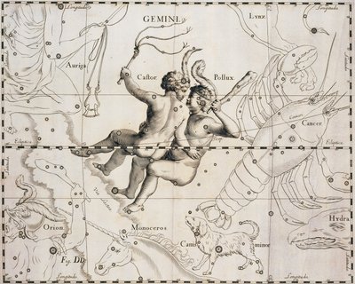 Das Sternbild Zwillinge, Illustration aus Firmamentum Sobiescianum sive Uranographia, von Johann Hevelius (1611-1687), Danzig 1690 von Johannes Hevelius