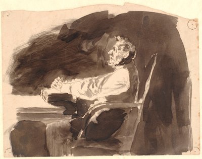 Alter Mann an einem Tisch mit einer Bibel von Johannes Holbek