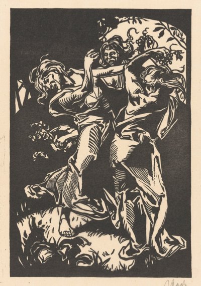 Tanzende Frauen mit Trauben und Satyr von Johannes Josephus Aarts (signed by artist)