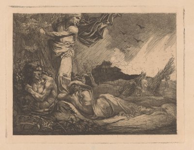Landschaft mit Kornfeld, Mäher, Satyr und Frauenfiguren von Johannes Josephus Aarts