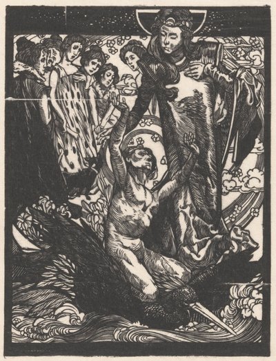 Frauenfiguren mit Mann auf dem Rücken eines Vogels von Johannes Josephus Aarts