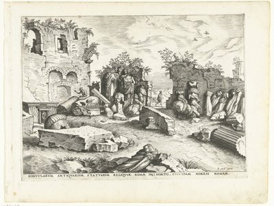 Garten mit Bruchstücken antiker Statuen von Johannes of Lucas van Doetechum (attributed to)