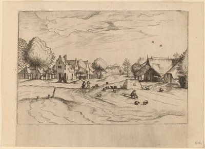 Dorf mit Schafen und sitzendem Schäfer von Johannes van Doetechum, the Elder and Lucas