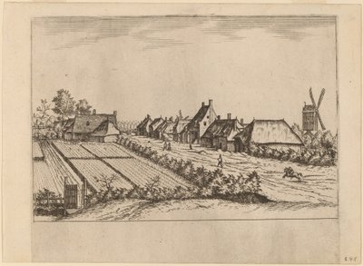 Felder und ein Dorfweg mit Postmühle von Johannes van Doetechum, the Elder and Lucas