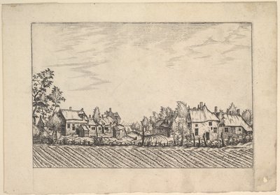 Bauernhöfe, gepflügtes Feld im Vordergrund aus Praediorum villarum et rusticarum casu..., ca. 1559-61 von Johannes van Doetecum I
