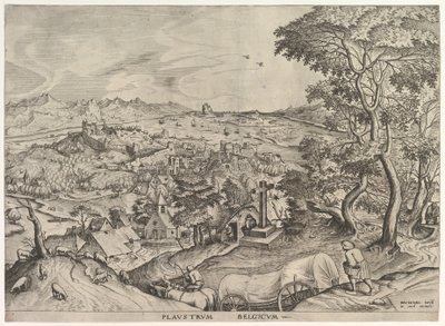 Der belgische Wagen Plaustrum Belgicum aus Die großen Landschaften von Johannes van Doetecum I