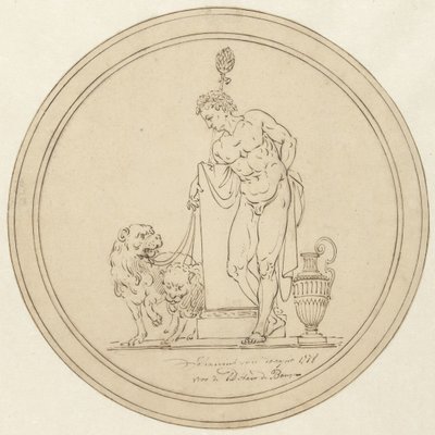 Allegorische Männerfigur, stehend mit zwei Löwen von Johannes van Dregt