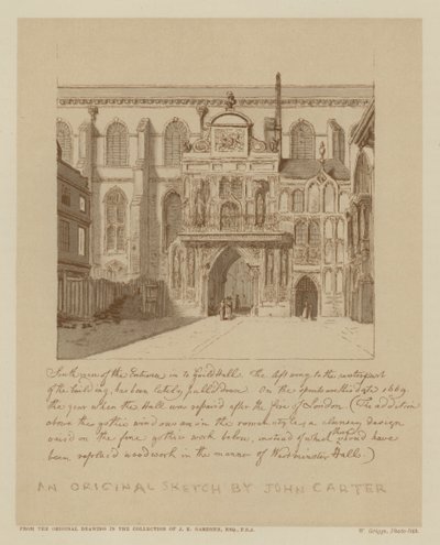 Südansicht des Eingangs zur Guildhall, City of London (Lithografie) von John (after) Carter