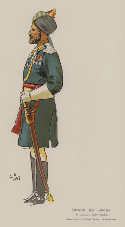 Offizier der 3. Lanzenreiter, Hyderabad-Kontingent (Farblithografie) von John (after) Charlton