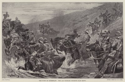 Der Ansturm auf Kimberley, die 10. Husaren überqueren Klip Drift (Lithografie) von John (after) Charlton