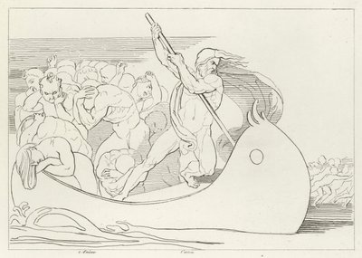 Charons Boot, Inferno, Gesang 3 (Gravur) von John (after) Flaxman