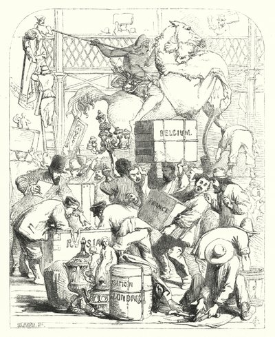 Ankunft von Waren zur Ausstellung auf der Großen Ausstellung von 1851, Crystal Palace, Hyde Park, London von John (after) Gilbert