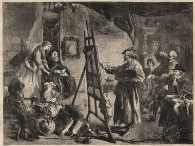DAS ATELIER VON REMBRANDT - Gravur nach einem Gemälde von J. Gilbert - l