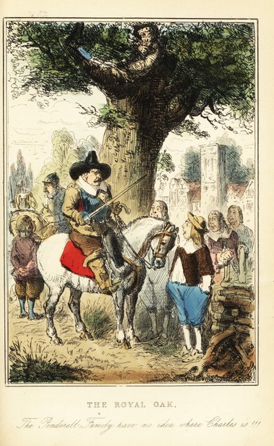 König Karl II. versteckt sich nach der Schlacht von Worcester in einer Eiche im Boscobel-Wald von John (after) Leech