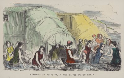 Meerjungfrauen beim Spielen: oder, eine nette kleine Wasserparty (farbiger Stich) von John (after) Leech